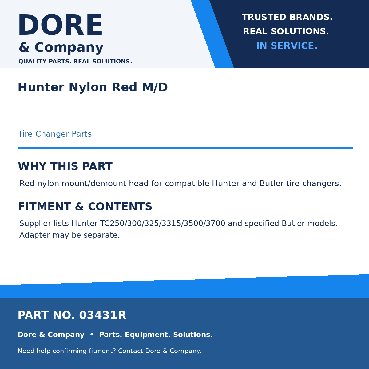 Dore & Company benefits and fitment card for 03431R