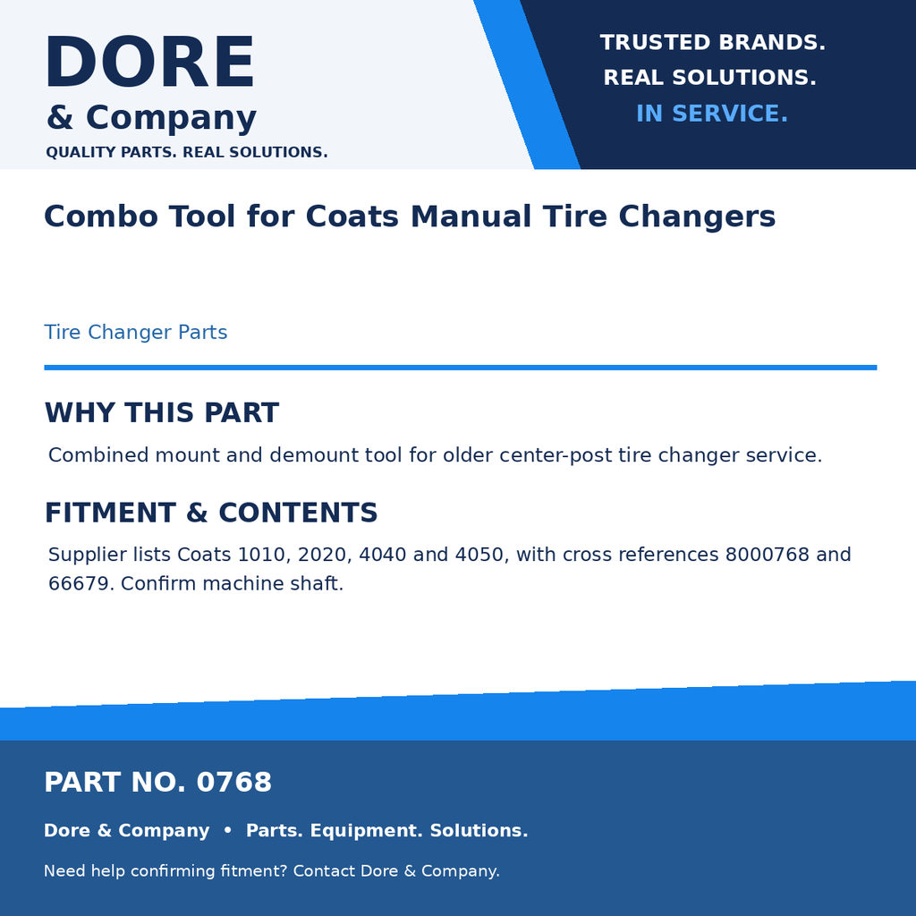 Dore & Company benefits and fitment card for 0768
