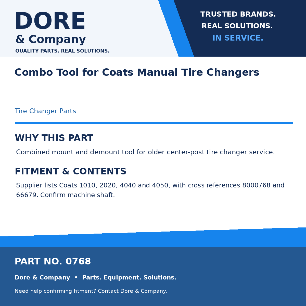 Dore & Company benefits and fitment card for 0768
