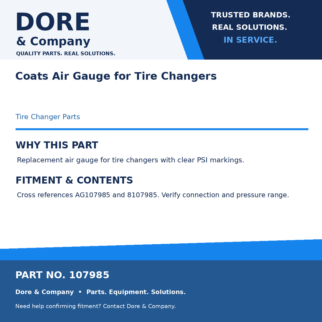 Dore & Company benefits and fitment card for 107985