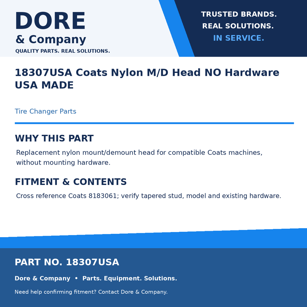 Dore & Company benefits and fitment card for 18307USA