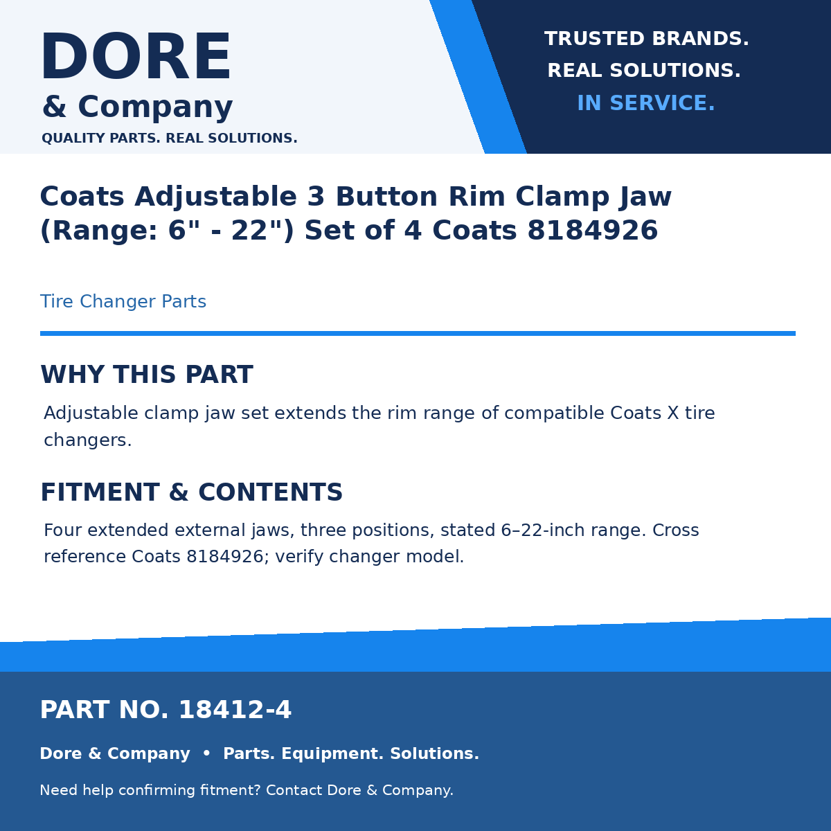 Dore & Company benefits and fitment card for 18412-4
