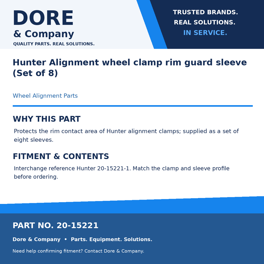 Dore & Company benefits and fitment card for 20-15221