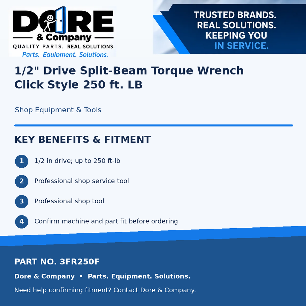 Dore & Company benefits and fitment for part 3FR250F
