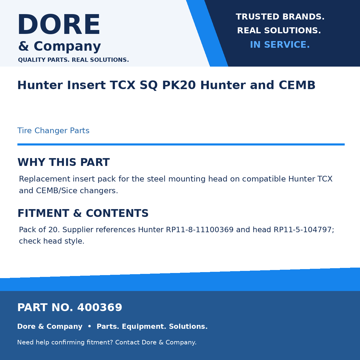 Dore & Company benefits and fitment card for 400369