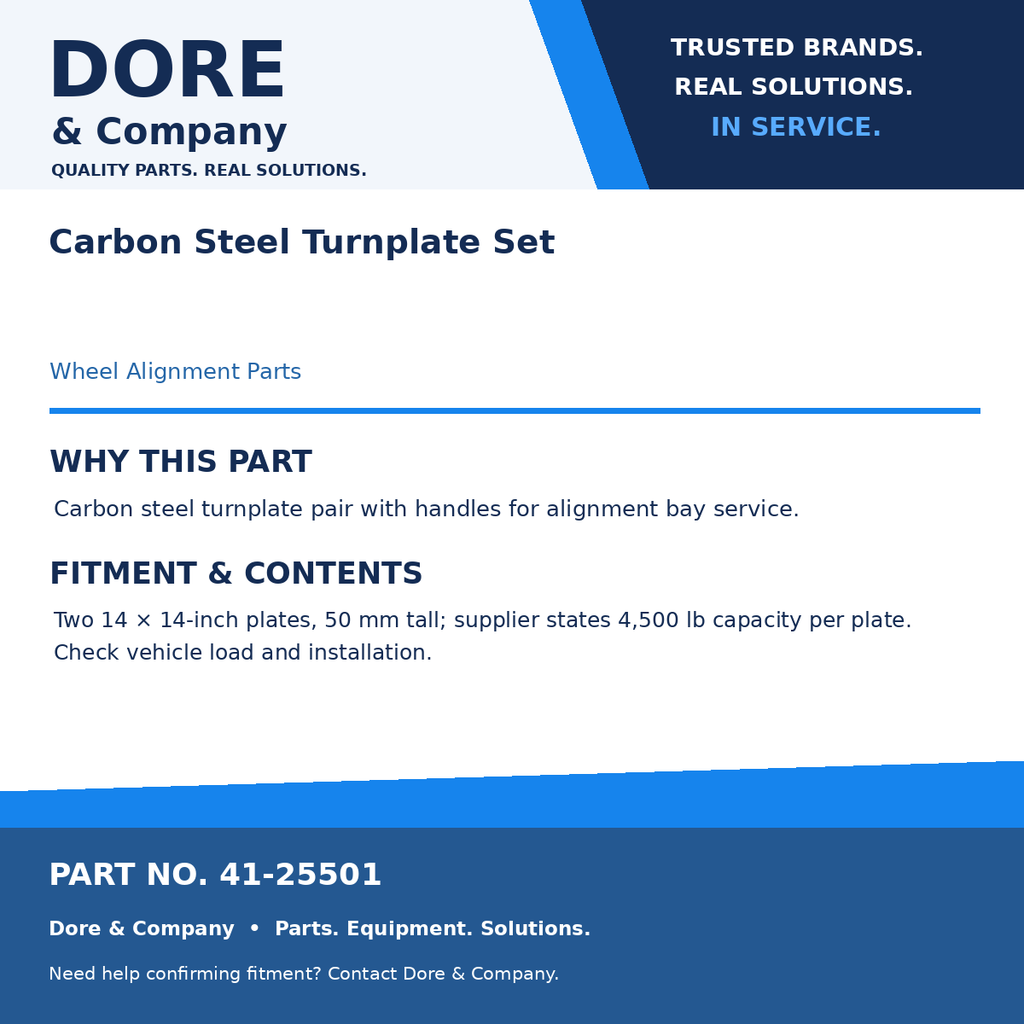 Dore & Company benefits and fitment card for 41-25501