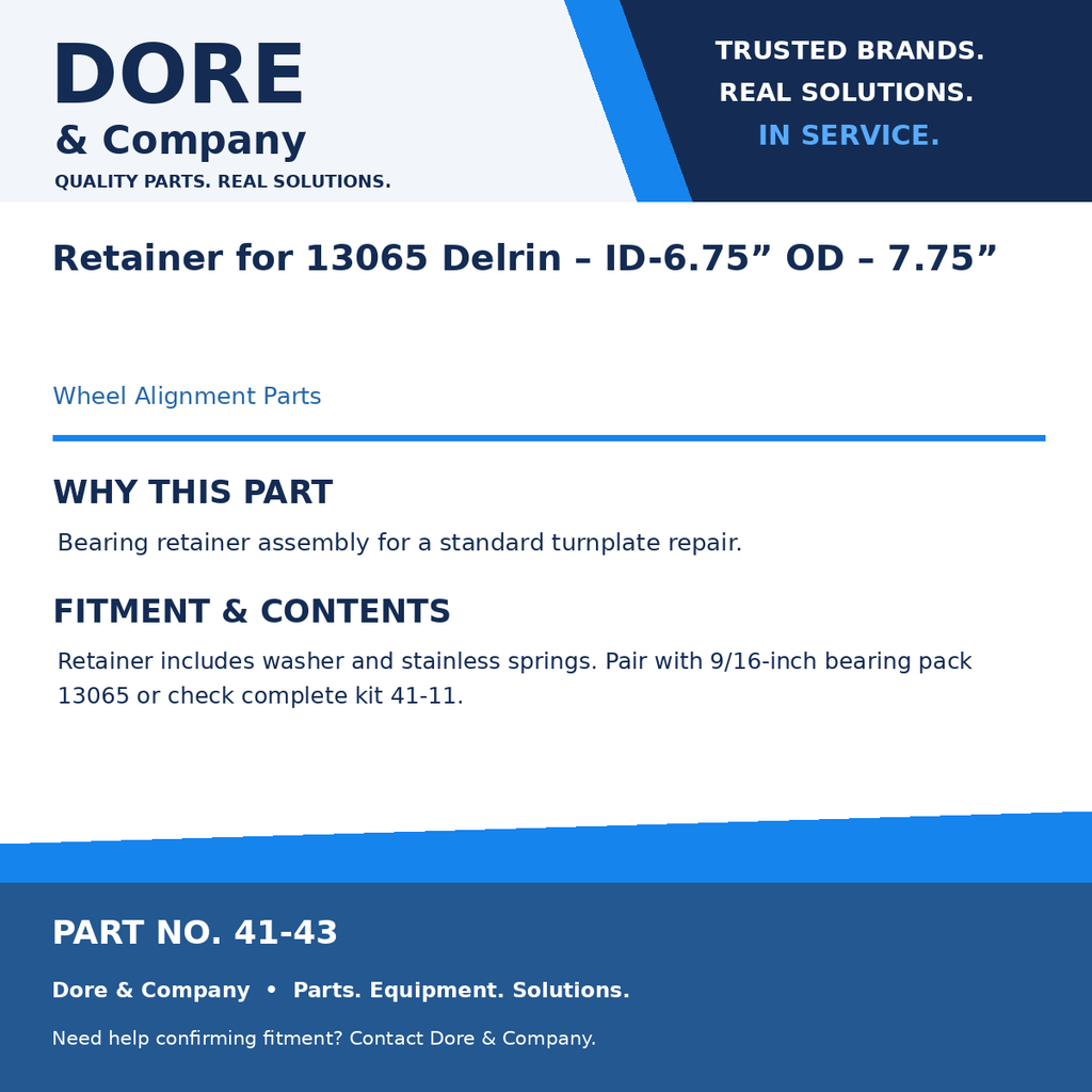 Dore & Company benefits and fitment card for 41-43