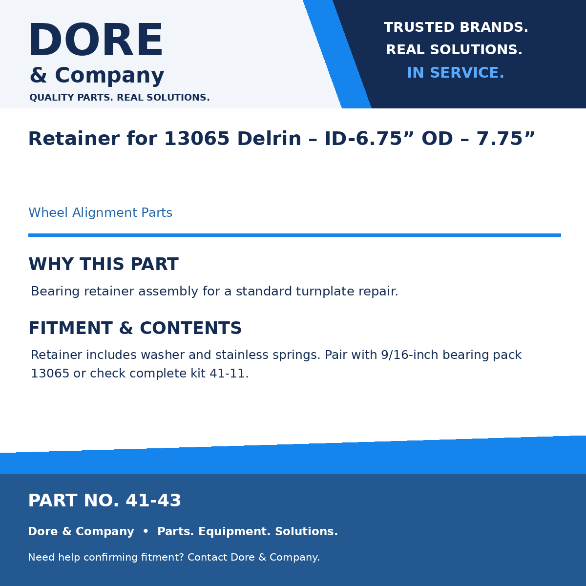 Dore & Company benefits and fitment card for 41-43