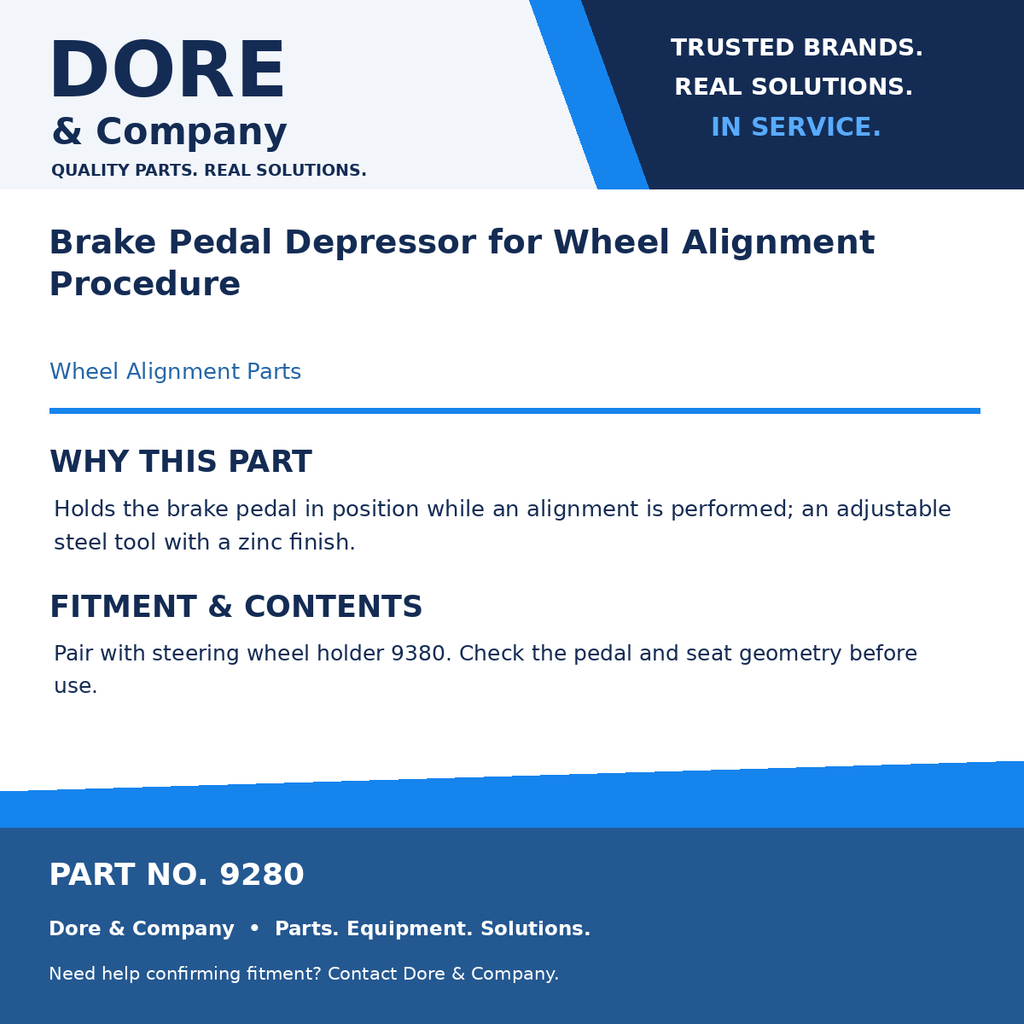 Dore & Company benefits and fitment card for 9280