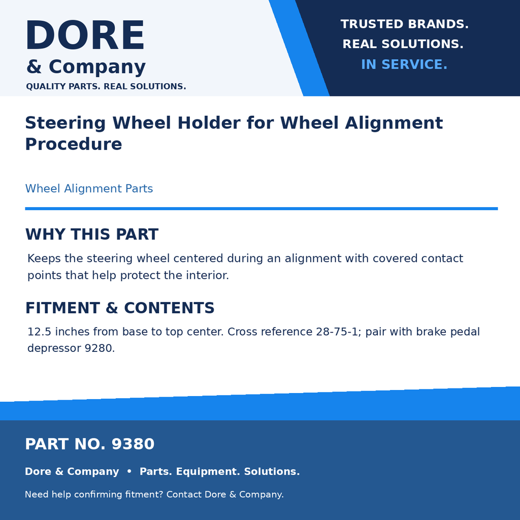 Dore & Company benefits and fitment card for 9380