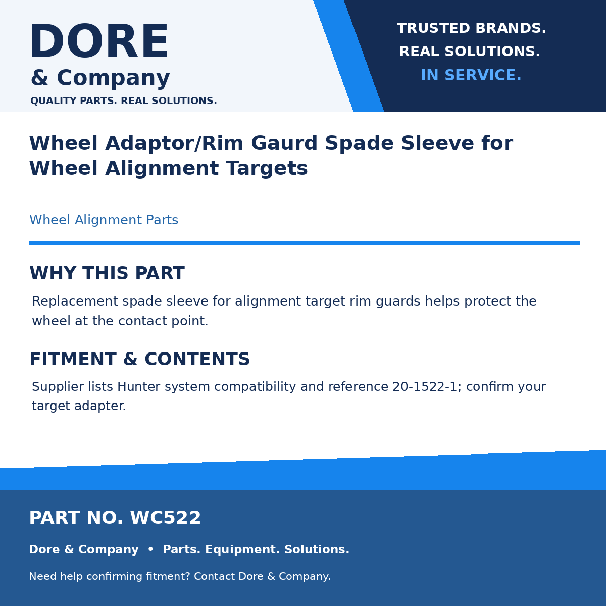 Dore & Company benefits and fitment card for WC522