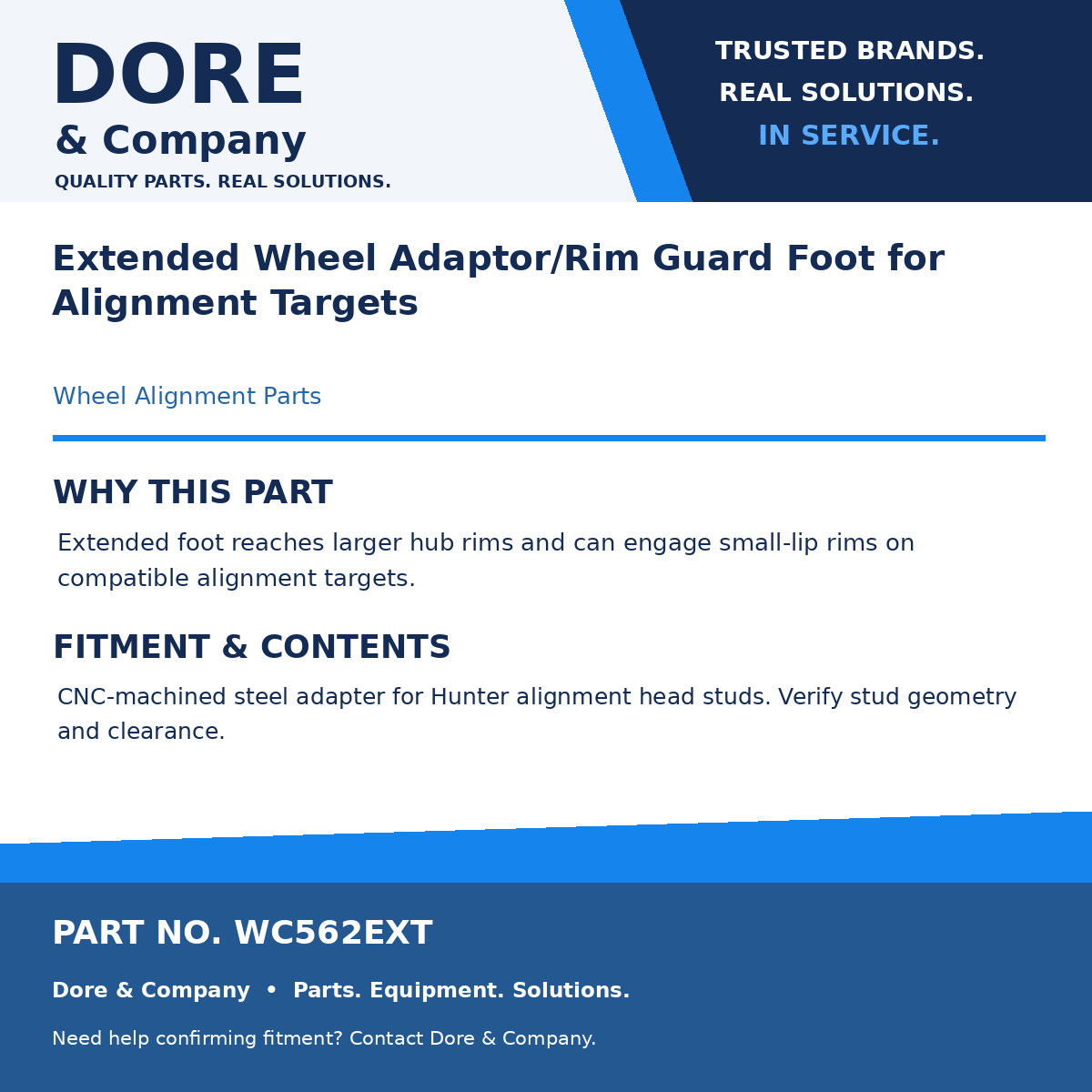 Dore & Company benefits and fitment card for WC562EXT
