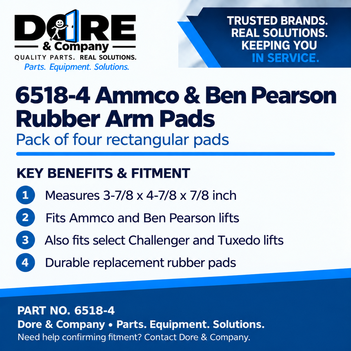 6518-4 Ammco and Ben Pearson rubber arm pads benefits and fitment - Dore & Company