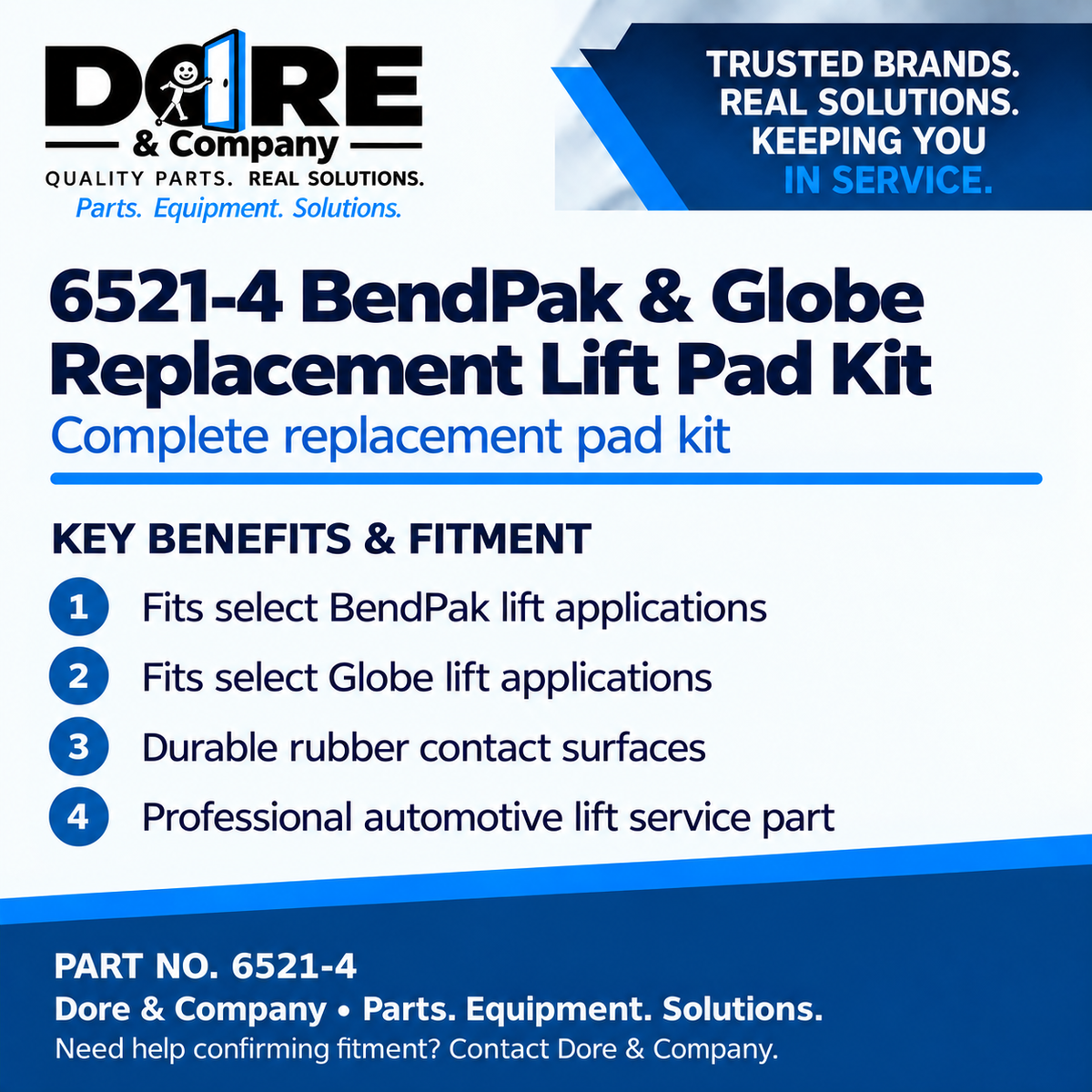 6521-4 BendPak and Globe replacement lift pad kit benefits and fitment - Dore & Company