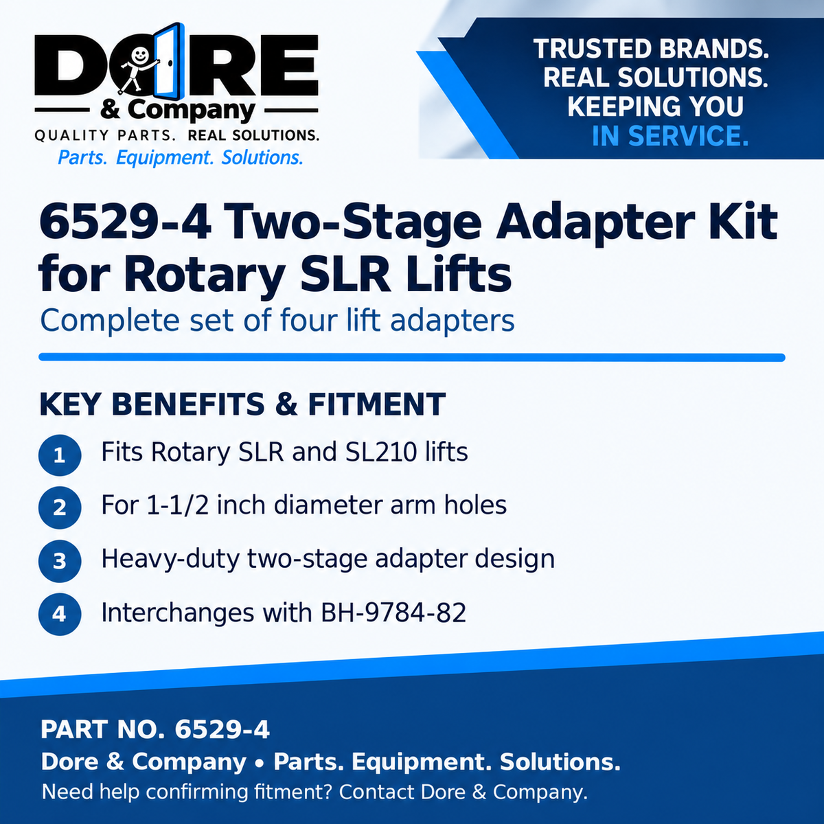 6529-4 two-stage Rotary lift adapter kit benefits and fitment - Dore & Company