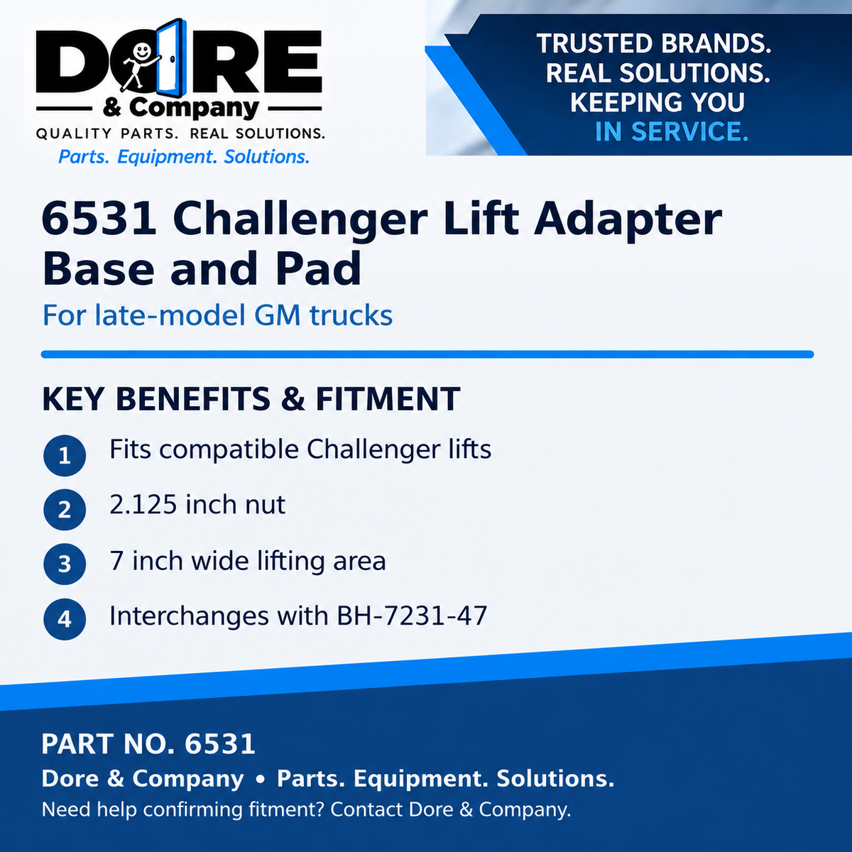 6531 Challenger lift adapter benefits and fitment - Dore & Company