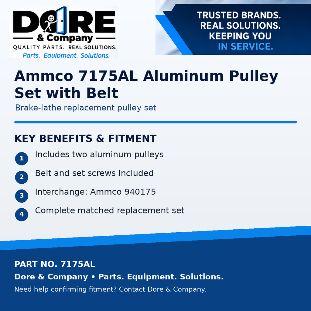 7175AL aluminum pulley set with belt benefits - Dore & Company
