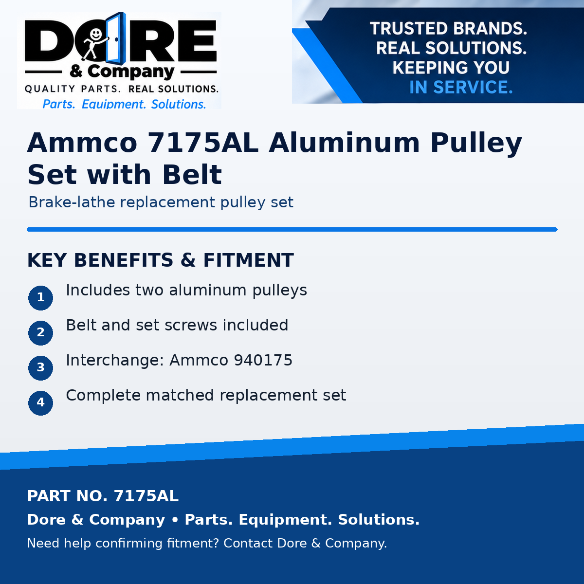 7175AL aluminum pulley set with belt benefits - Dore & Company