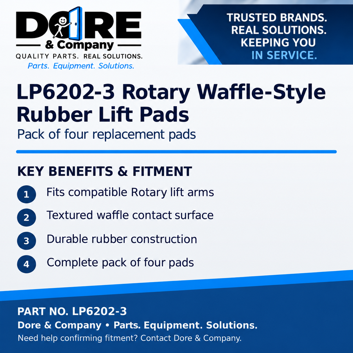 LP6202-3 Rotary waffle-style rubber lift pads benefits and fitment - Dore & Company