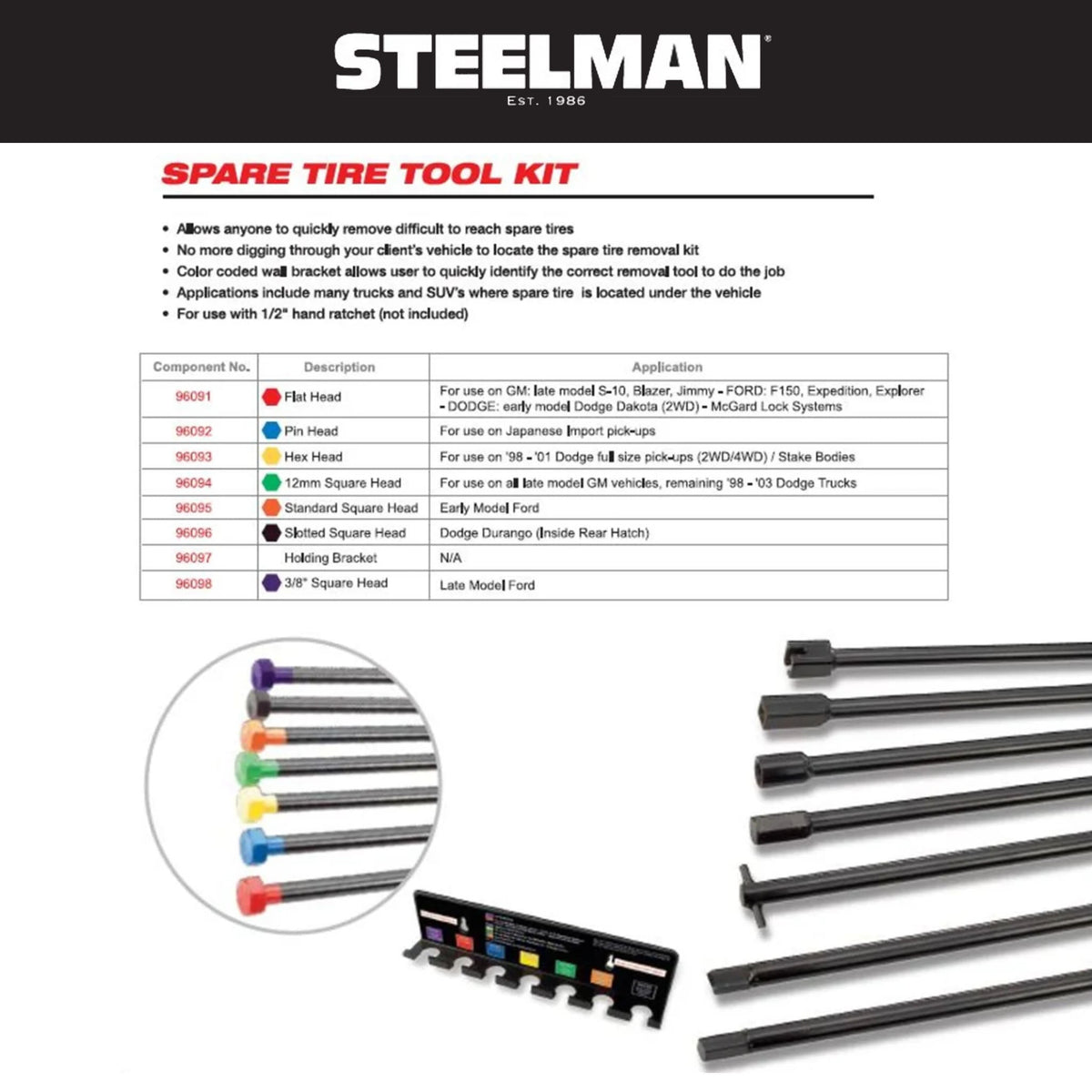 Spare Tire Removal Kit, 7 Piece - With Mount — supplier photo 9 of 9; part JS-96090A